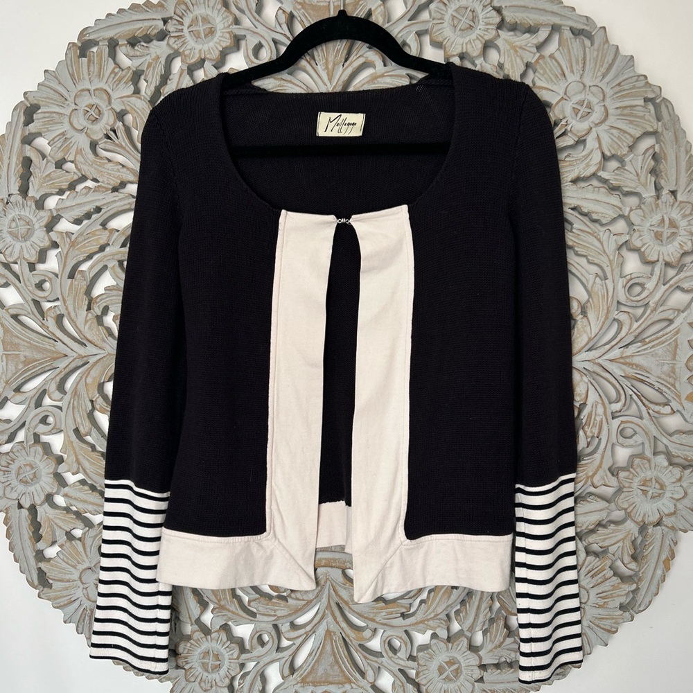 Mailagogo Striped Knit Cardigan, Crew Neck, 3/4 Sleeves, Size Small